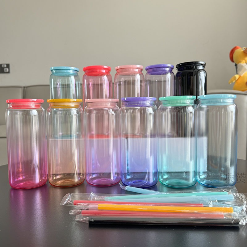 20oz Single Layer Gradient Mason Cup PC Plastic cups Portable straws Water cups with straws Cups