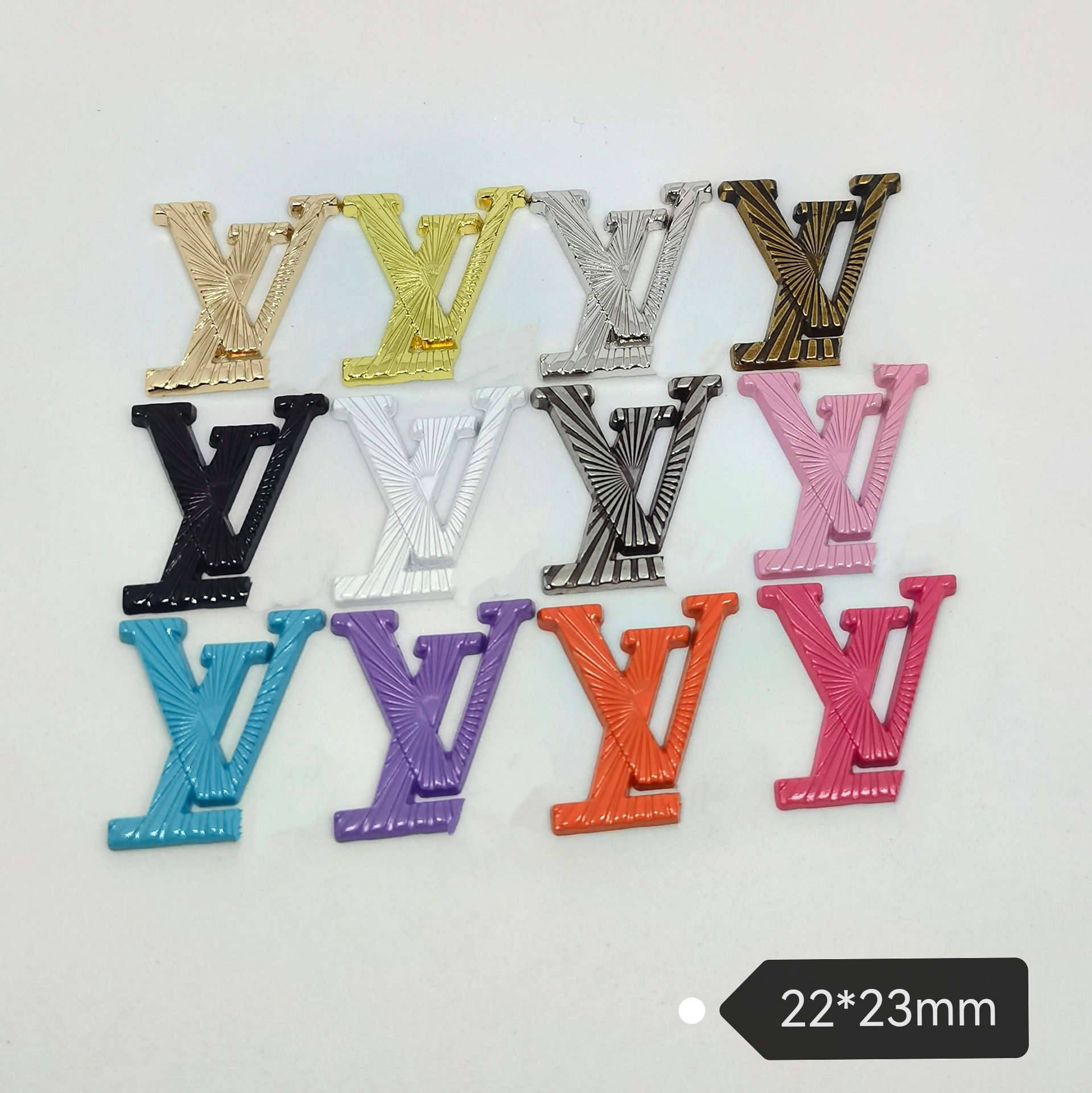 LV New ray high-grade metal paint electroplating simple letters hair decoration mobile phone case patch 22*23mm