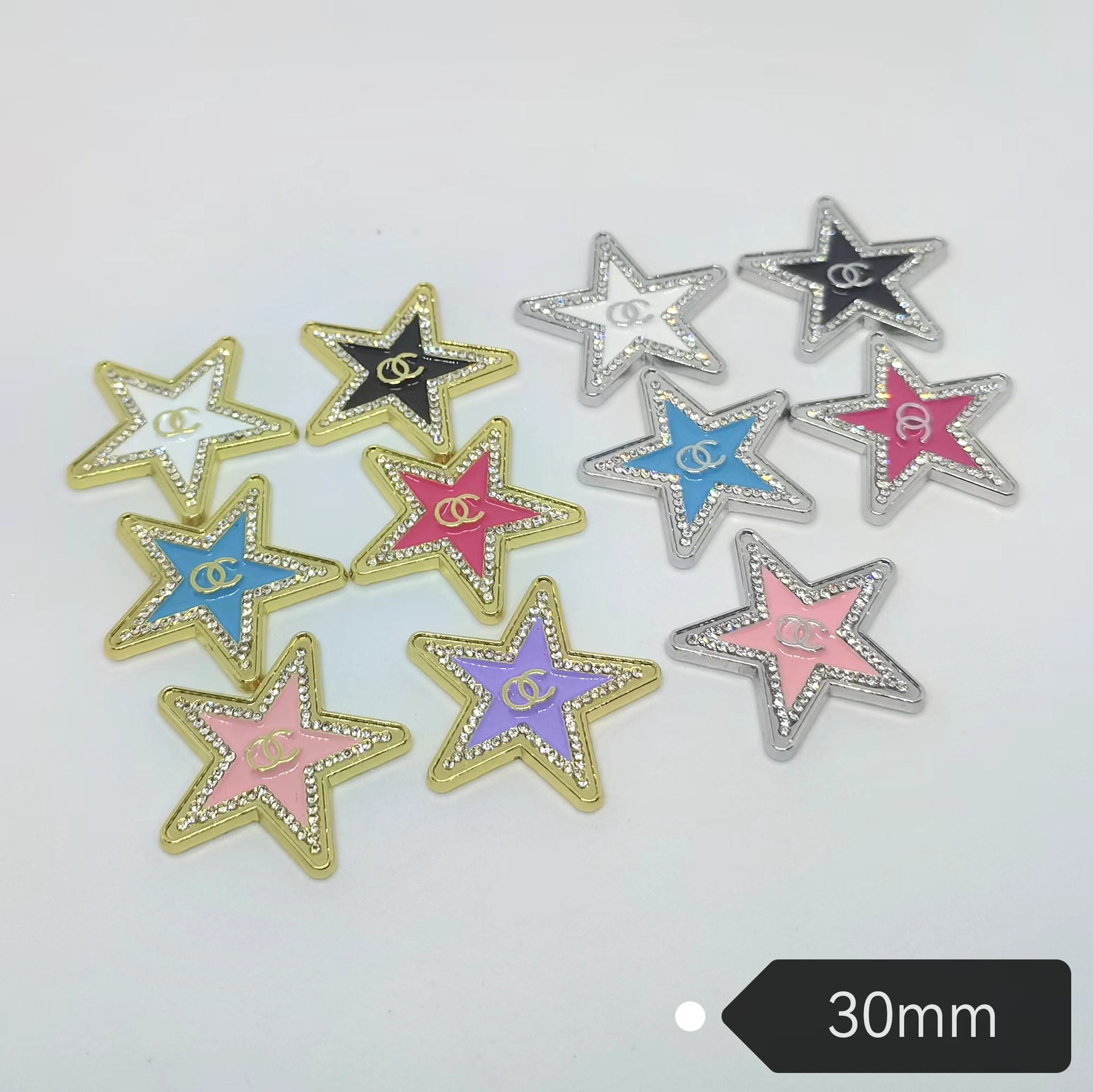Chanel New five-pointed star metal high-quality diamond-plated drip oil apparel hair accessories mobile phone case accessories 30MM