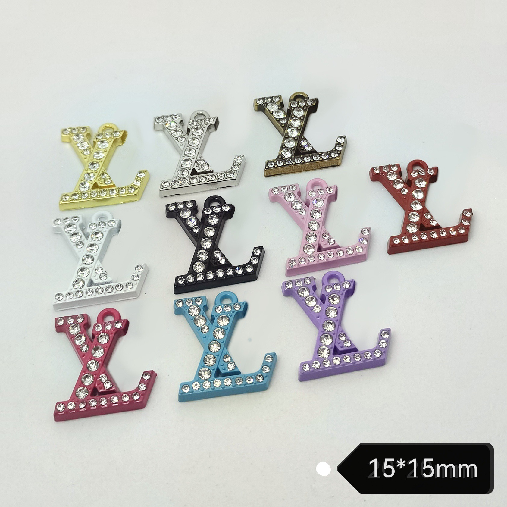 lv Metal High Grade Electroplated Painted Diamond Simple Pendant Doll Clothes Chain Accessories 15MM