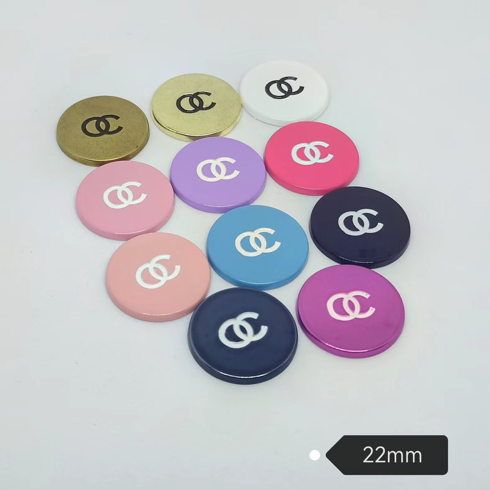 Chanel Round metal paint plated macaroon morandi fruit colored apparel hair accessories socks accessories 22MM