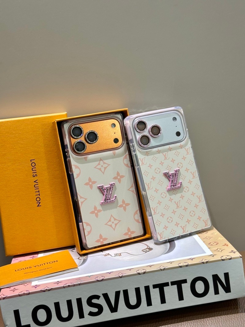LV - Pink Flower Diamond Logo - Sparkling Diamond Square Corners Anti-Slip iPhone Case