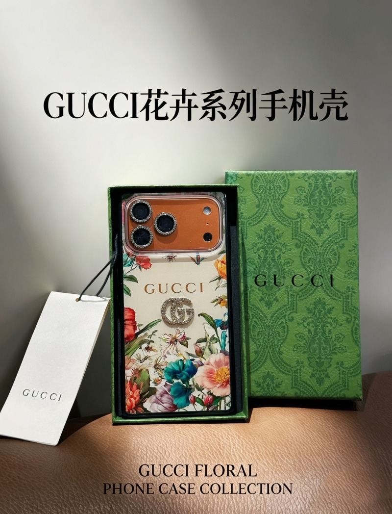 Gucci Flower Collection - Flash Diamond Square-Tip Anti-Drop iPhone Case
