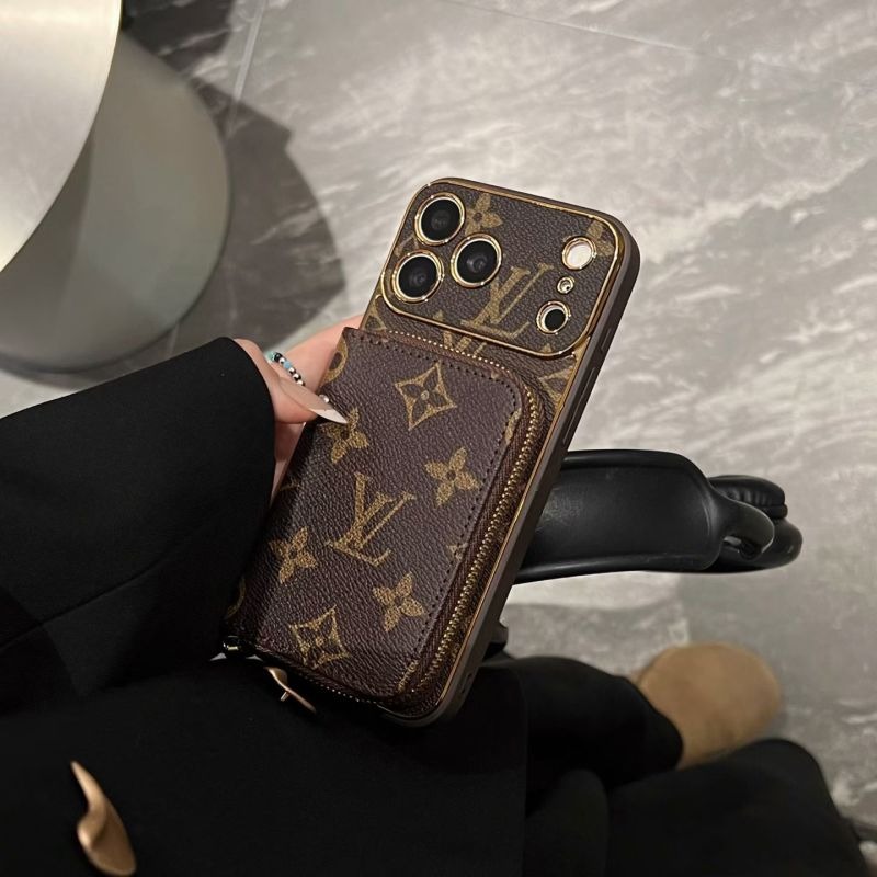 LV - Skin Feel Classic Print Two-in-One Zippered Zero-Purse for iPhone Phone Case