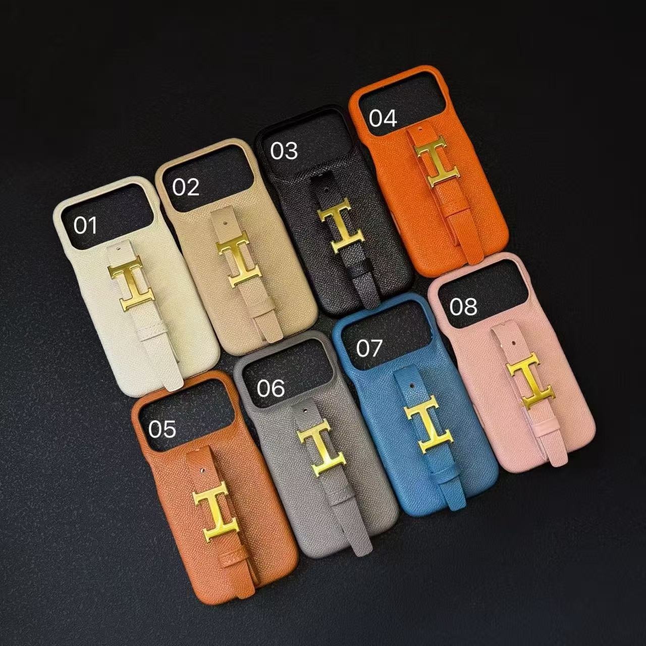 Hermès - Cross-stripe Leather Texture Large Hardware Leather Belt Clip iPhone Case