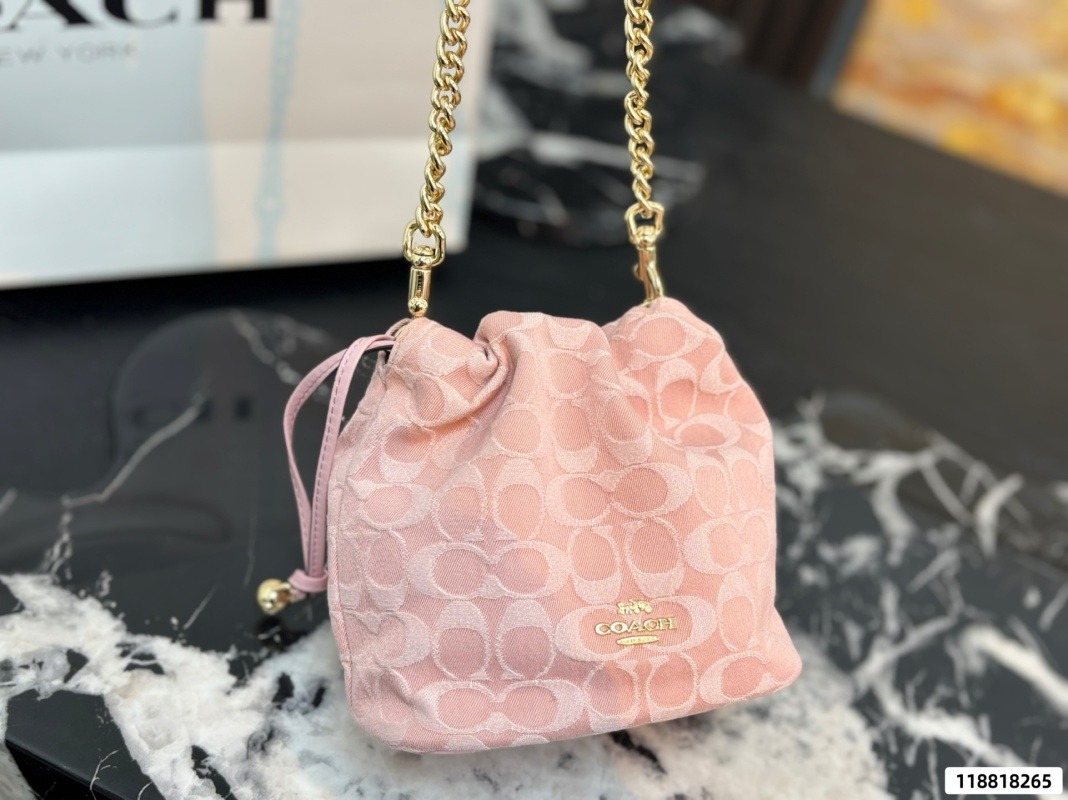 Coach Coach Pink Floral Drawstring Mini Bucket Bag