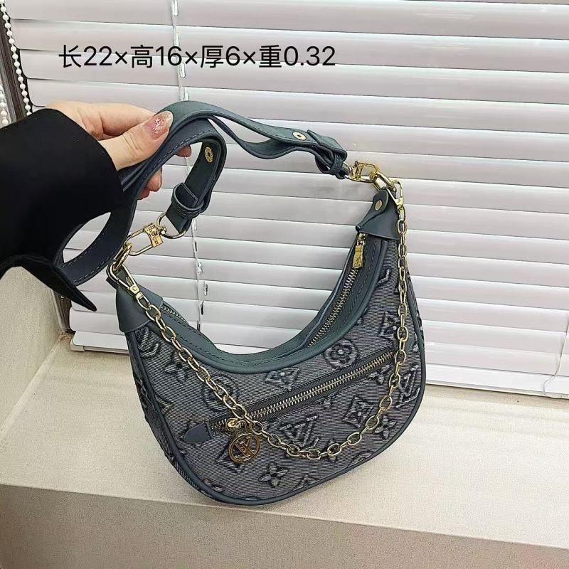 Explosive LV Denim Moon Underarm Hobo Shoulder Bag