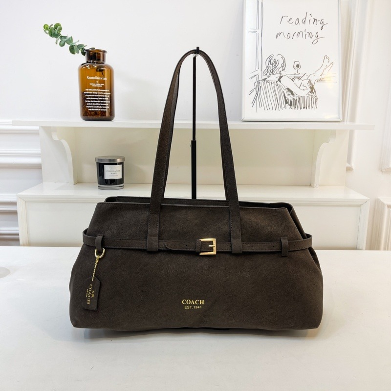 6649#Coach Suede Buckle Large Tote Shoulder Bag