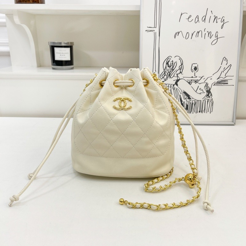 8131#Chanel Quilted Drawstring Bucket Crossbody Bag
