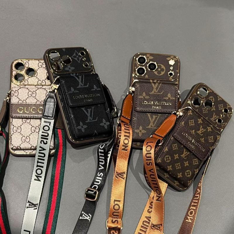 Skin-touch electroplated messenger bag with splicing vertical accordion card holder phone case