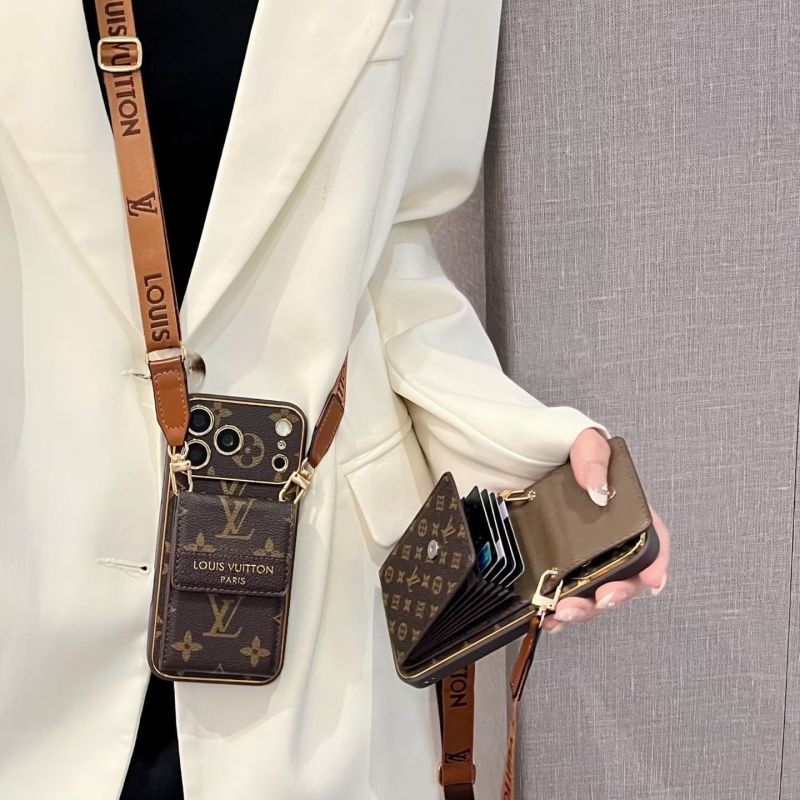 Skin-touch electroplated messenger bag with splicing vertical accordion card holder phone case