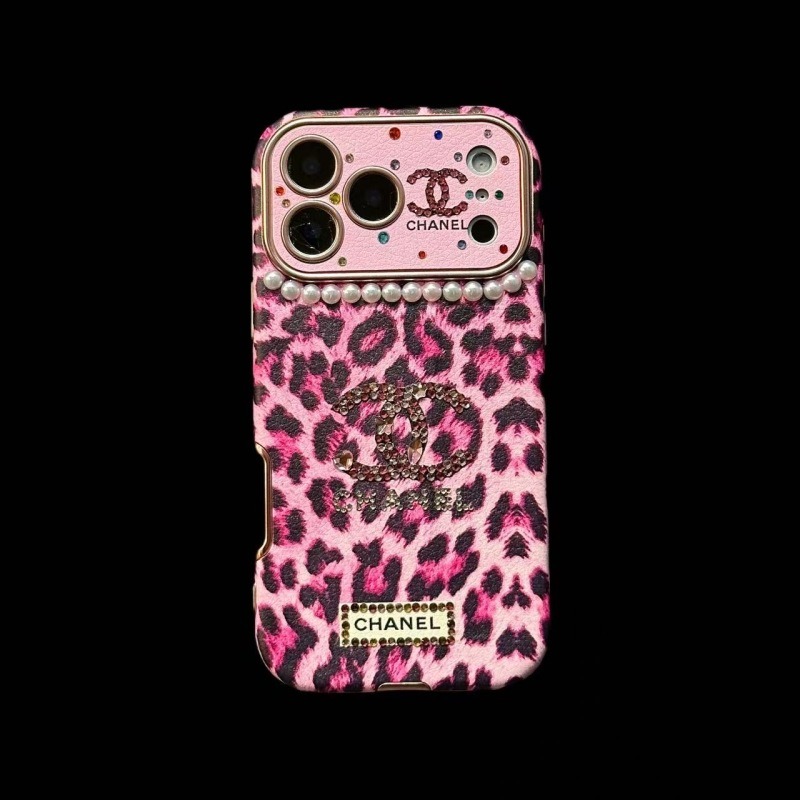 Leopard Pearl Diamond Cell Phone Case