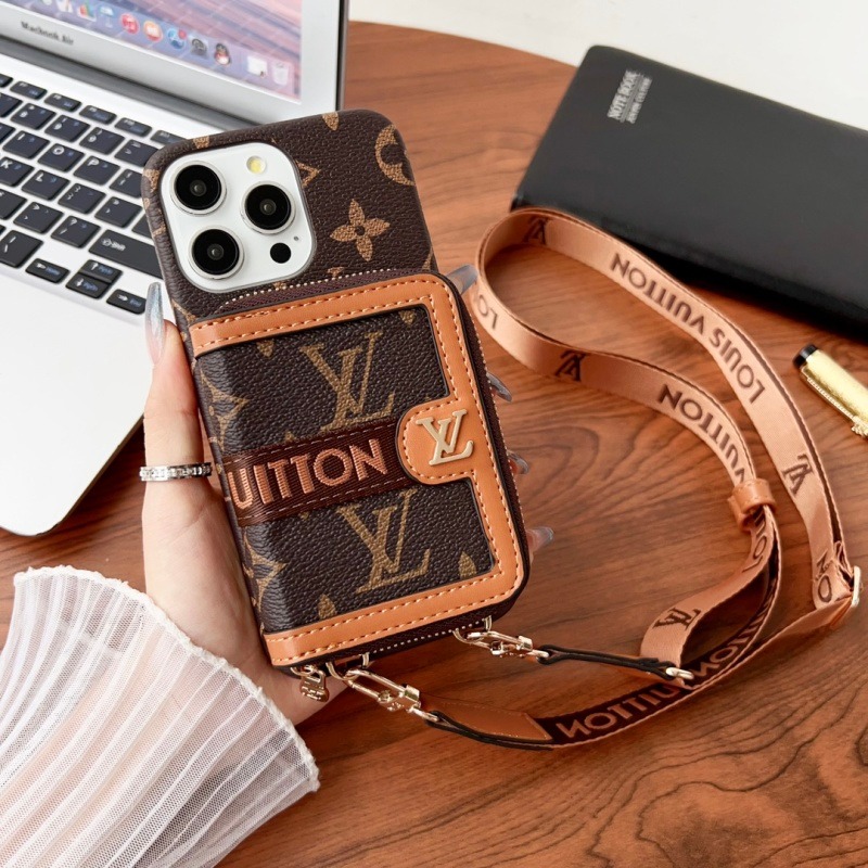 PC shell (full leather feel) horizontal zipper card holder phone case