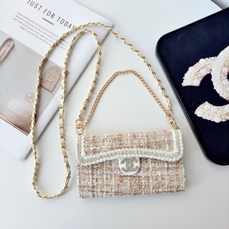 Chanel Braided pattern tri-fold leather case（Apple 11-18PM，Samsung S22-S26U)