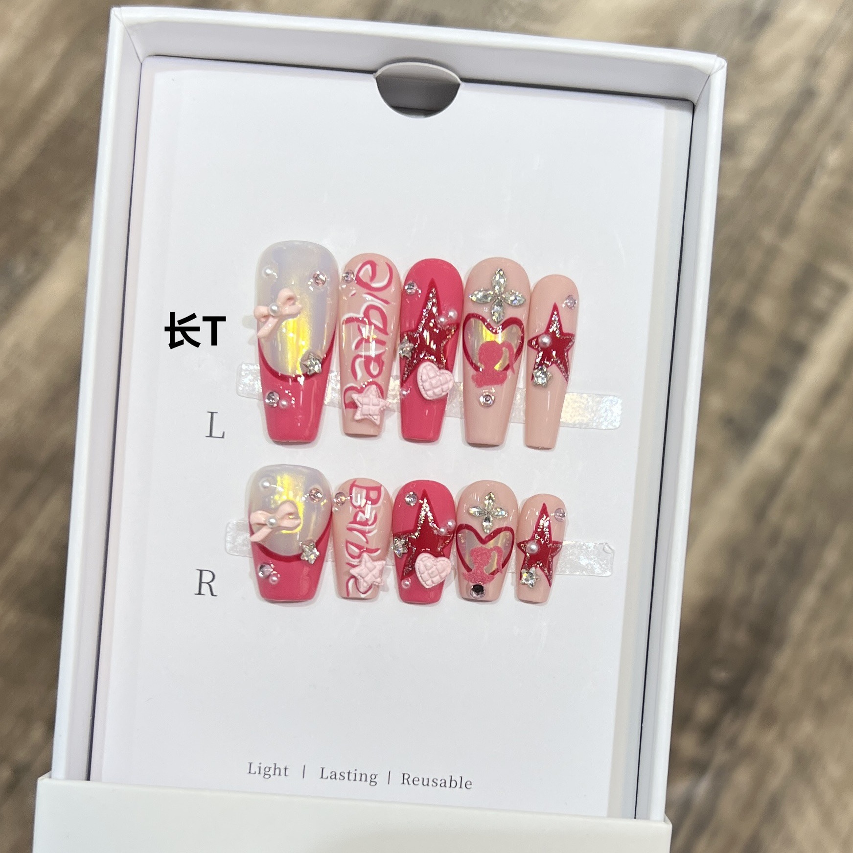 Dariuson【Video Game Girls】Hand-worn Nail Artifact Premium Grey Hand Drawn Sweet Heart Nail Piece Bow Tie