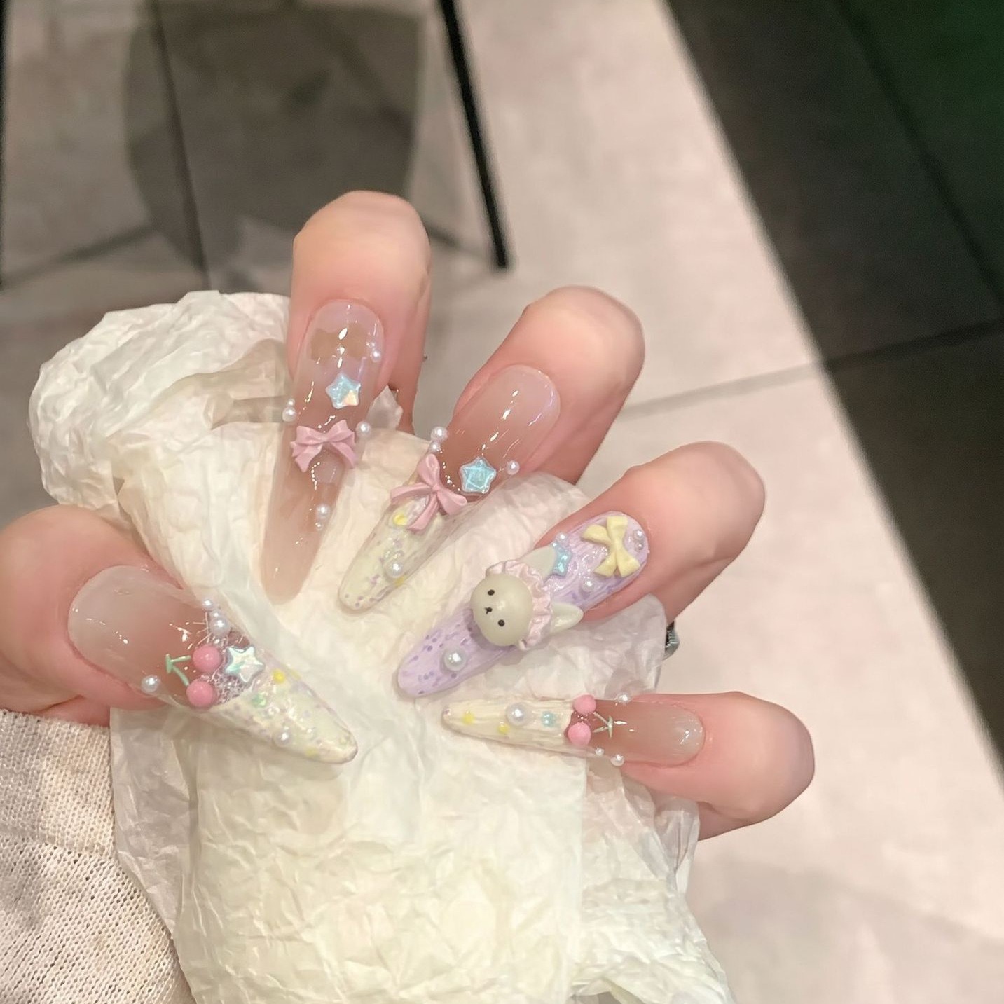 【Bear Paradise】Wear pure handmade advanced chilled blush cartoon cute manicure removable