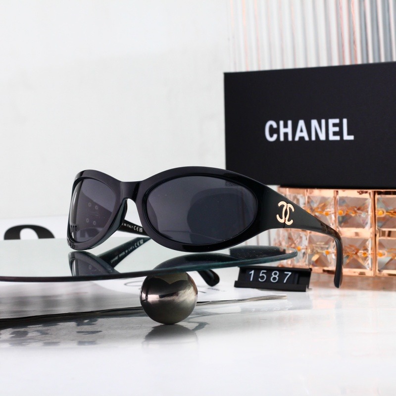 1587 P20232525 Chanel Black Oval Wrap Sunglasses