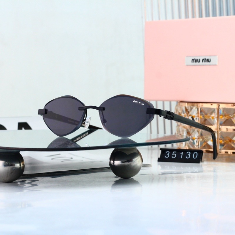 35130 P25232528 Miu Miu Black Rimless Cat‑Eye Sunglasses