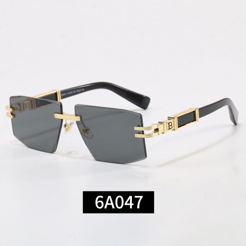 6A047 Balmain Gold Rimless Geometric Sunglasses