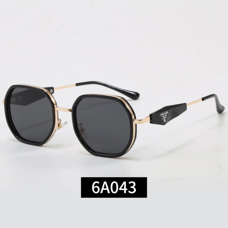 6A043 Prada Black Gold Hexagonal Sunglasses