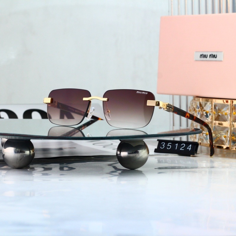 35124 P252328 Miu Miu Gold Rimless Square Gradient Sunglasses