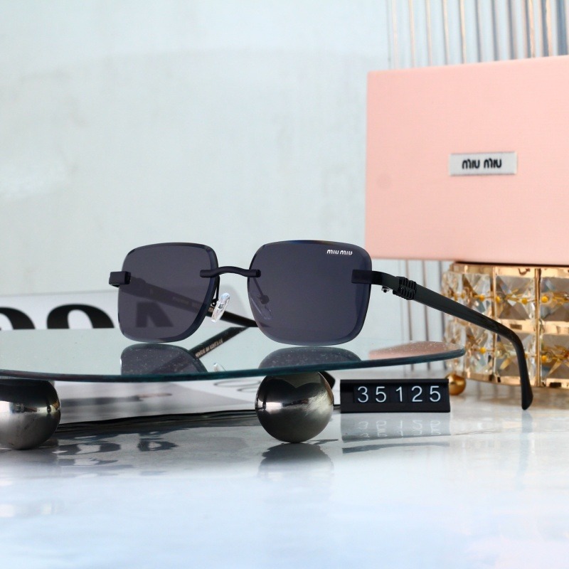 35125 P252328 Miu Miu Matte‑Black Rimless Square Sunglasses