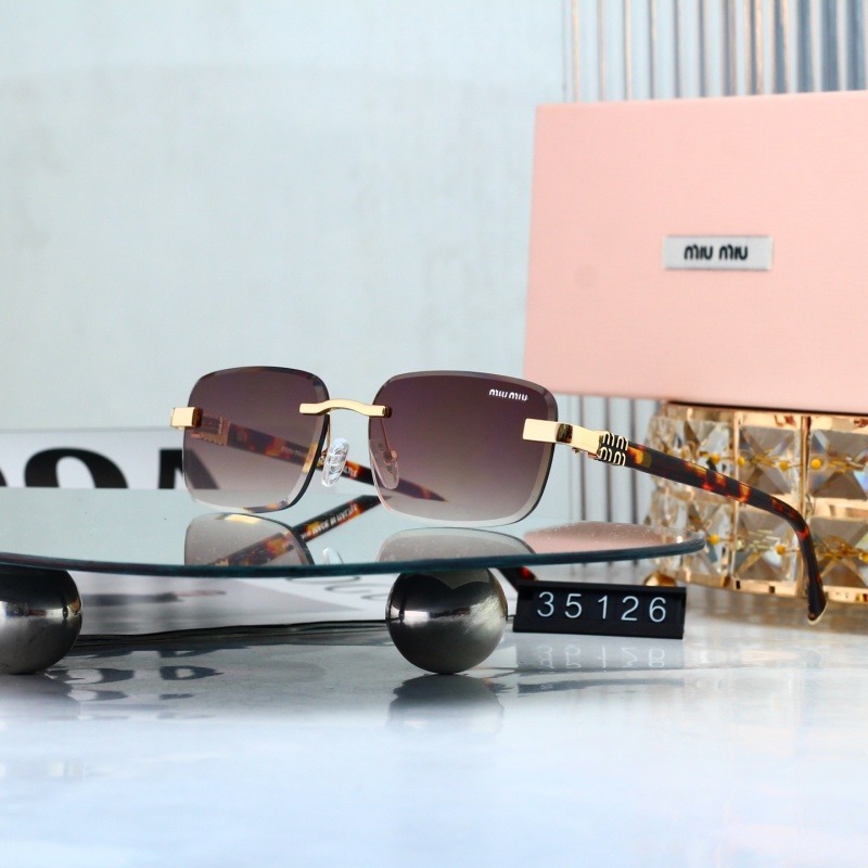 35126 P252328 Miu Miu Gold‑Tone Rimless Square Gradient Sunglasses