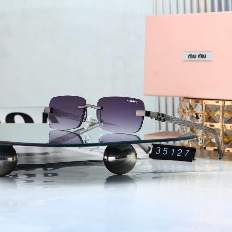 35127 P252328 Miu Miu Gunmetal Rimless Square Purple Gradient Sunglasses