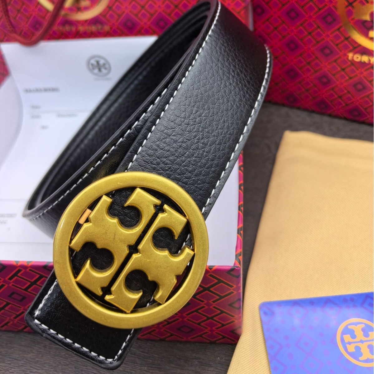 Tory Bucrh Letter Pants Belt Men Young Men All Match Hollow Out Smooth Buckle Vintage Style Fashion Belt