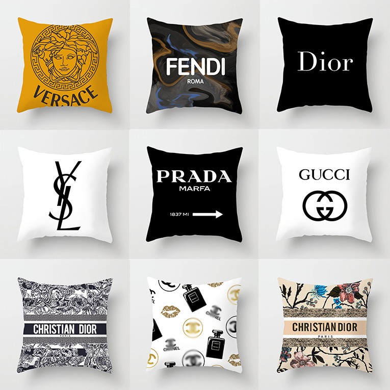 Nametag logo Sign Light Luxury Square Fashion Living Room Sofa Short Plush Pillowcase