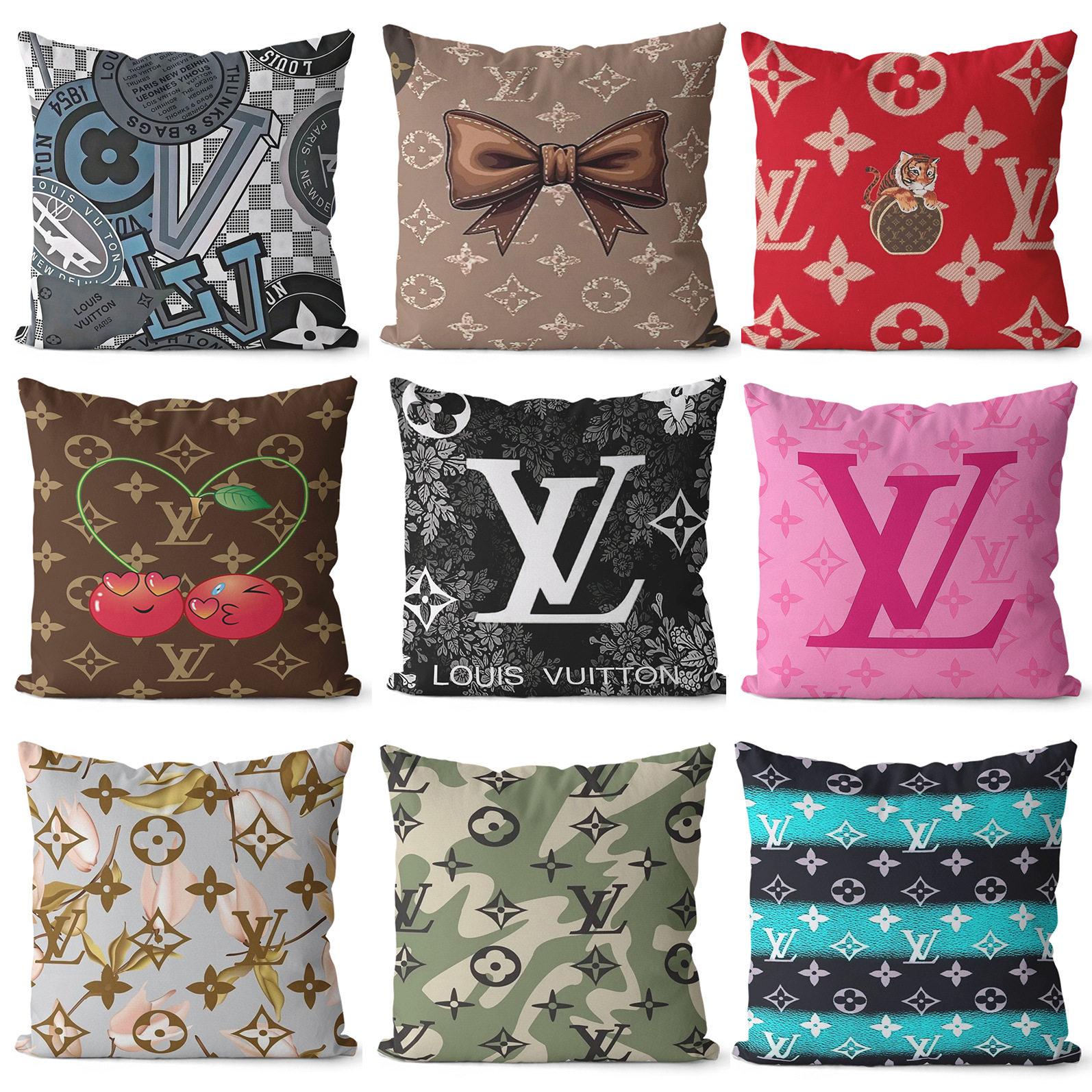 Trendy old flowers LV Pillowcase Fashion Square Pillowcase Sofa Plush Pillowcase Cushion Pillowcase