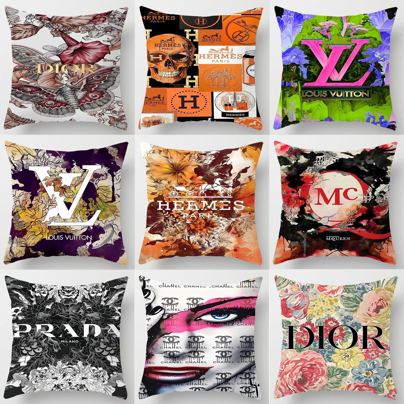 European and American big names logo Pillow Cover Retro Light Luxury Pillow Cover Living Room Sofa Plush Pillow Pillow Pillow
