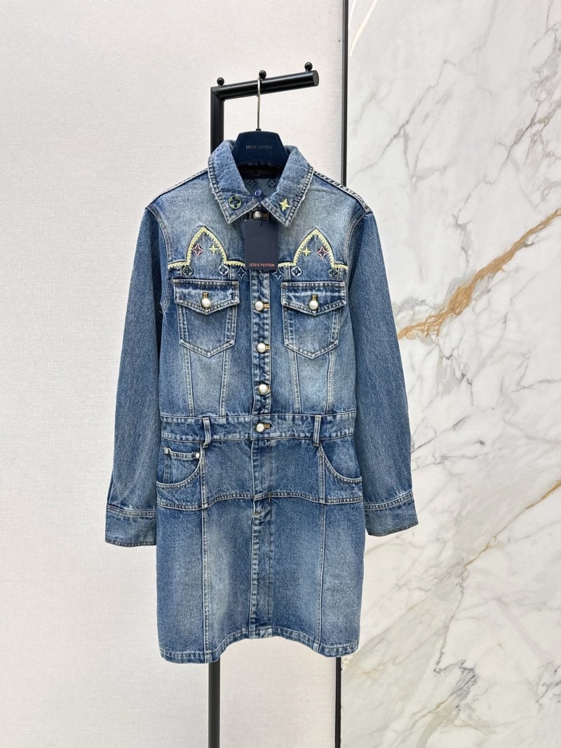 LV Early Fall Newest Heavy Duty Embroidered Lapel Denim Dress