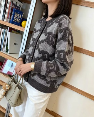 Gucci embroidered crewneck cardigan sweater