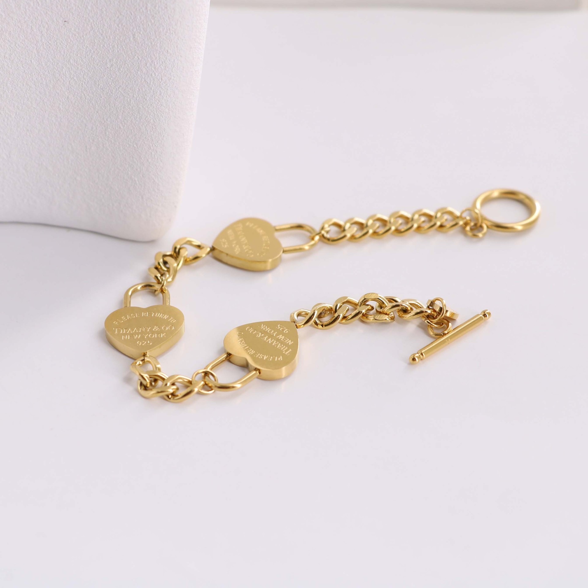 Tiffany Titanium steel 18k Gold Korean Print Heart Chain Stitching OT Bracelet buckle women commute daily