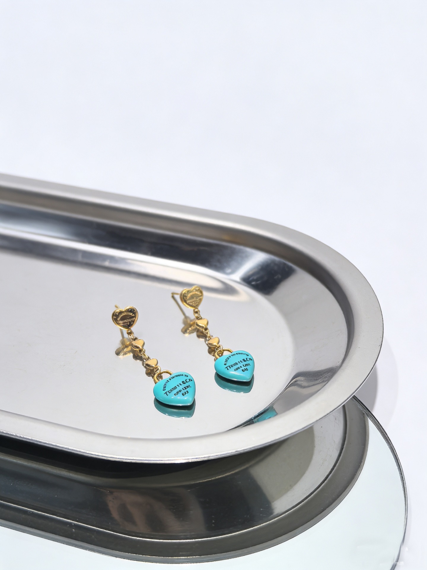 Tiffany women's acetate blue pink love earrings Korean Style Simple All-match Heart Chain Earrings