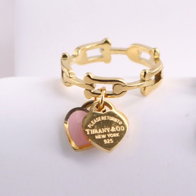 Tiffany Horseshoe Buckle Ring Classic Blue Pink Heart Pendant Ring Women Commuter Hand Ornament