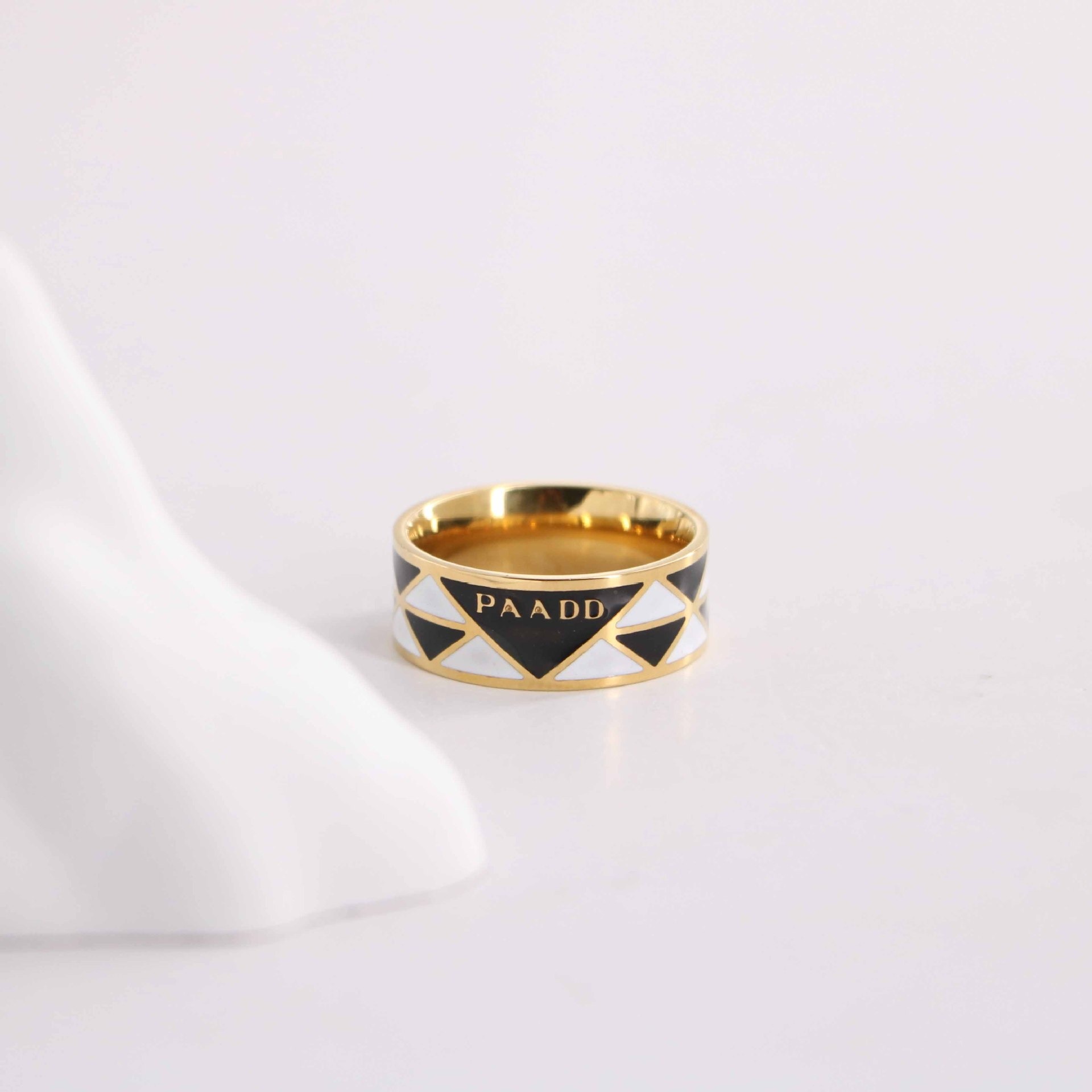 PRADA Titanium Steel Home Premium Black and White Full Triangle Check Lettering Ring European and American fashion niche design women