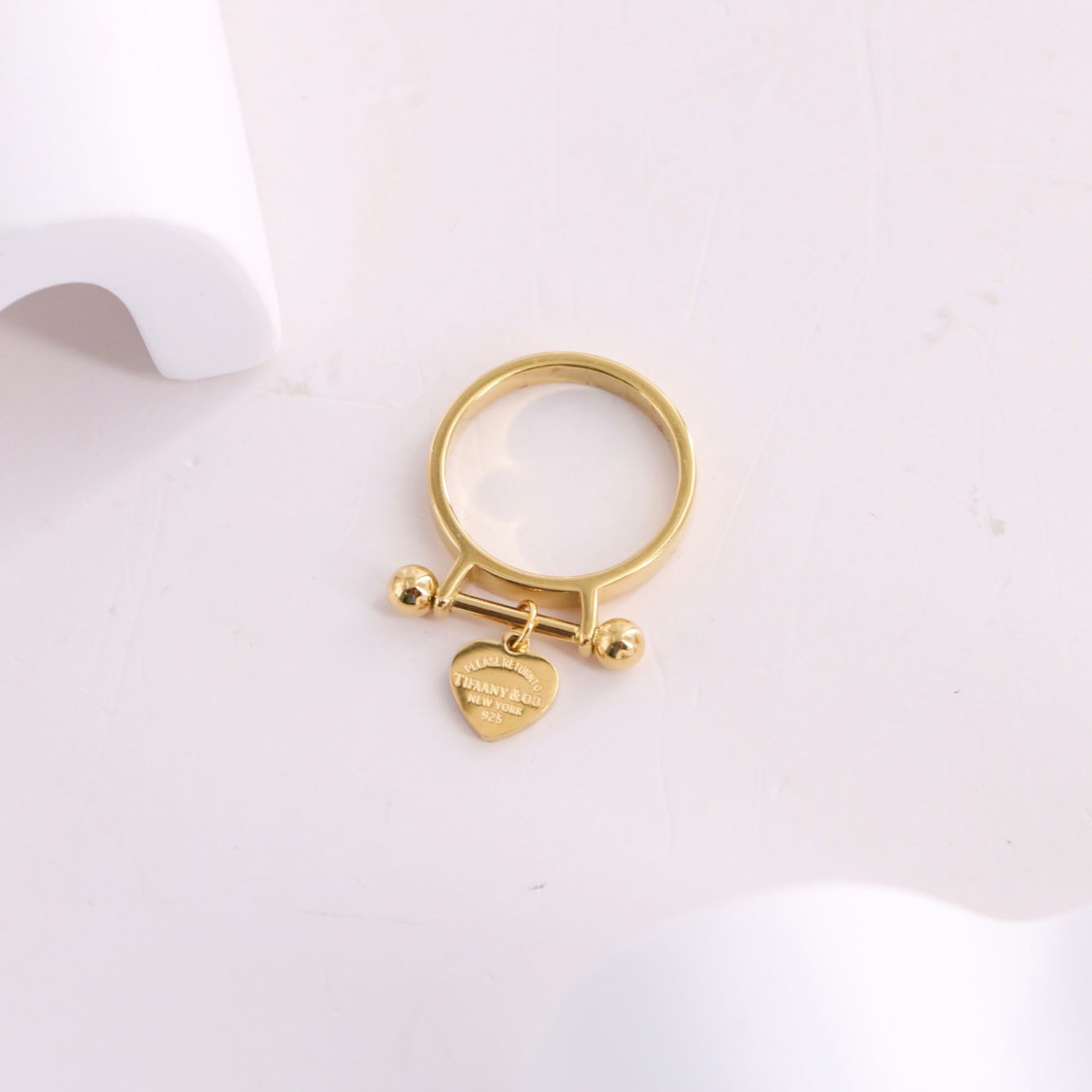 Tiffany Designer Classic Print Heart Pendant Horizontal Bar Sliding Thin Ring Ring Women's Hand Wear