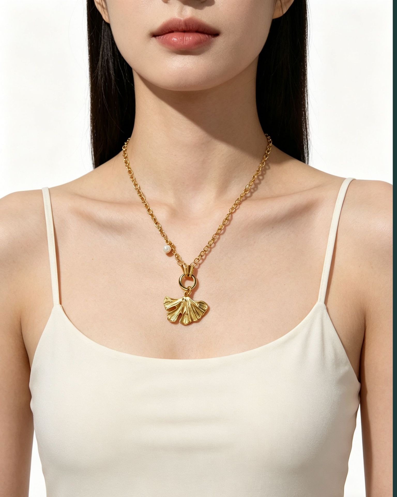 Three Lucky Apricot Leaf Pearl Necklace Bracelet Women French Elegance Fashion Clavicle Chain Niche Light Luxury Accessories