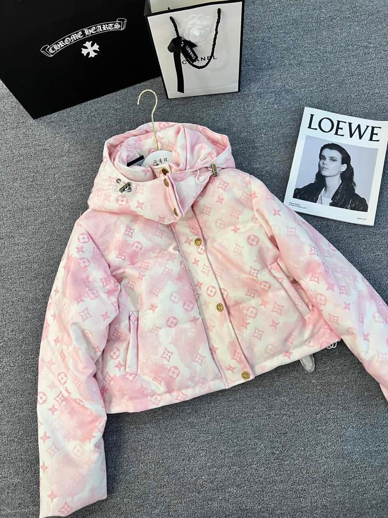 Pink Stain Lv Hooded down jacket