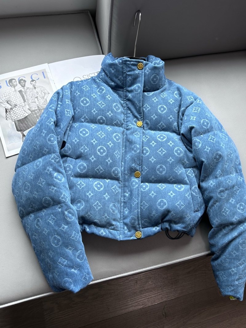 Blue Dark Grain Lv Printed stand-up collar down jacket