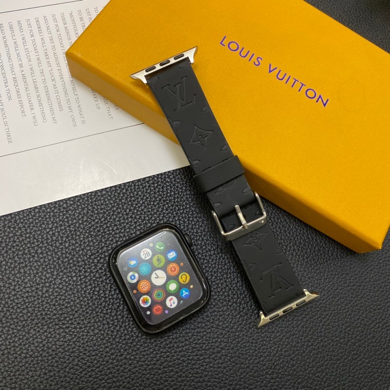 LV Black embossed watch strap