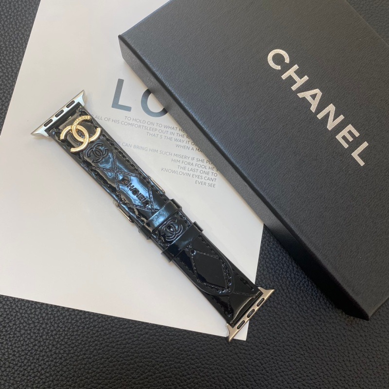 Chanel Gold Label Glossy Leather Embossed Watch Strap