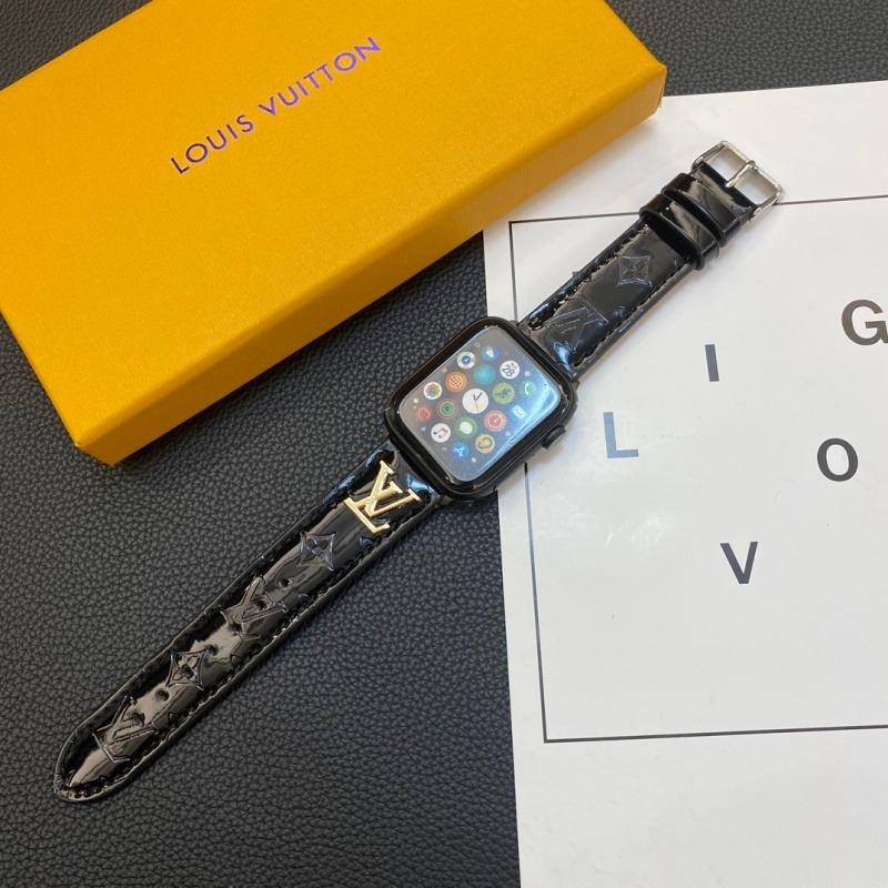 LV Gold Label Glossy Leather Embossed Watch Strap